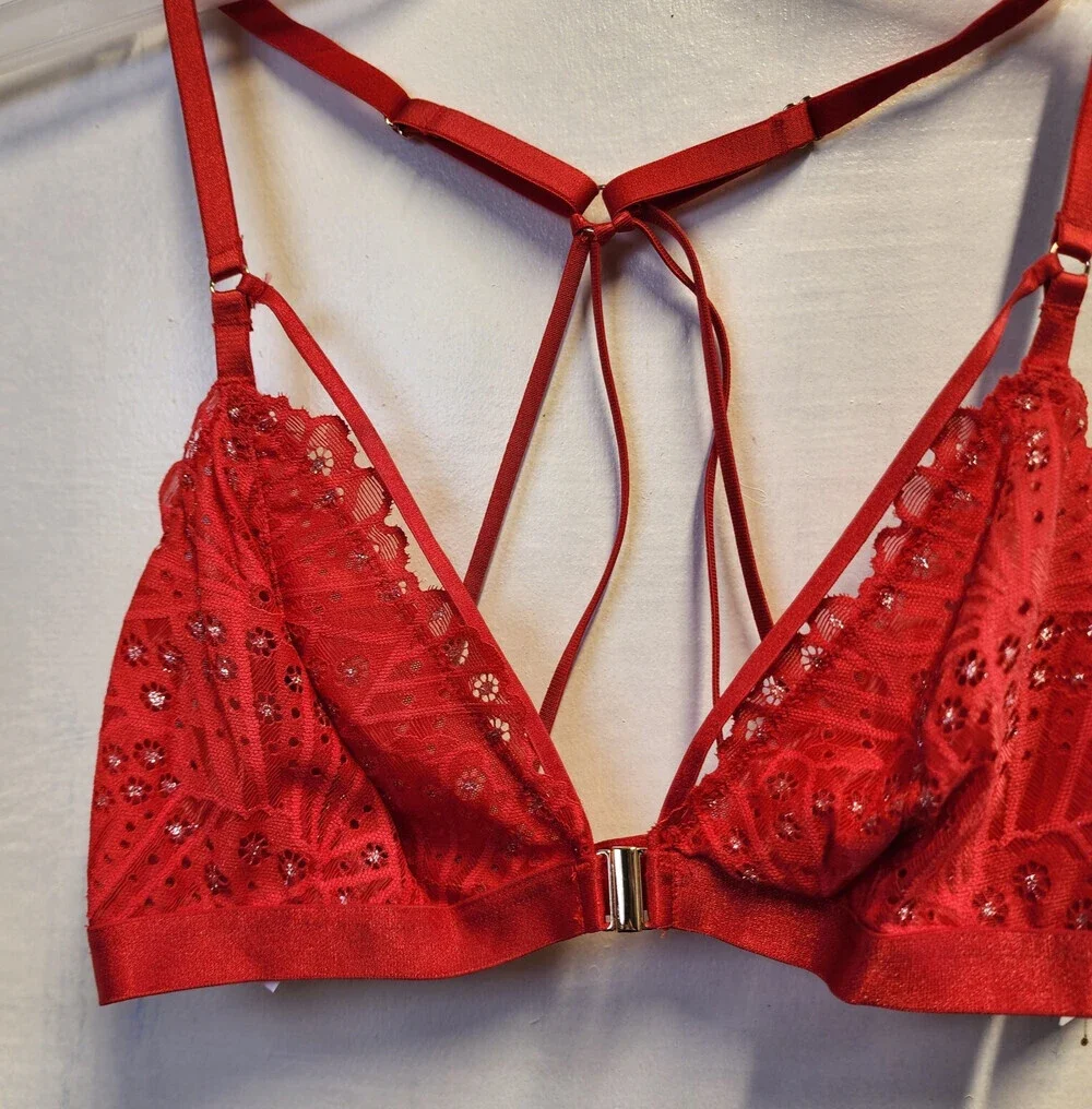 New Auden Women's Red Wireless Sheer Bralette Adjustable Straps Size S